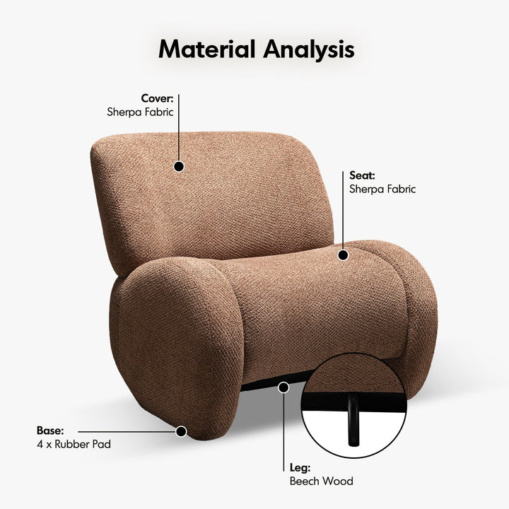 Cream sherpa fabric fabric 1 seater sofa boulder in close up details.