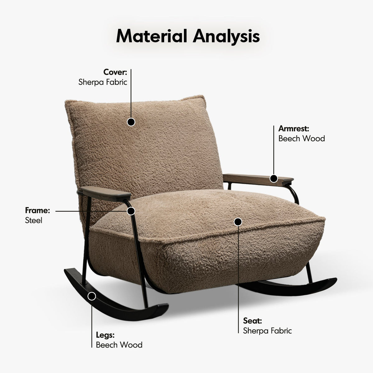 Cream sherpa fabric rocking chair 1 seater sofa cloudy in details.