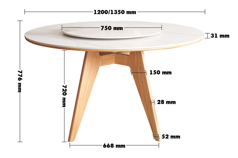Scandinavian Sintered Stone Round Dining Table BELLY Size Chart