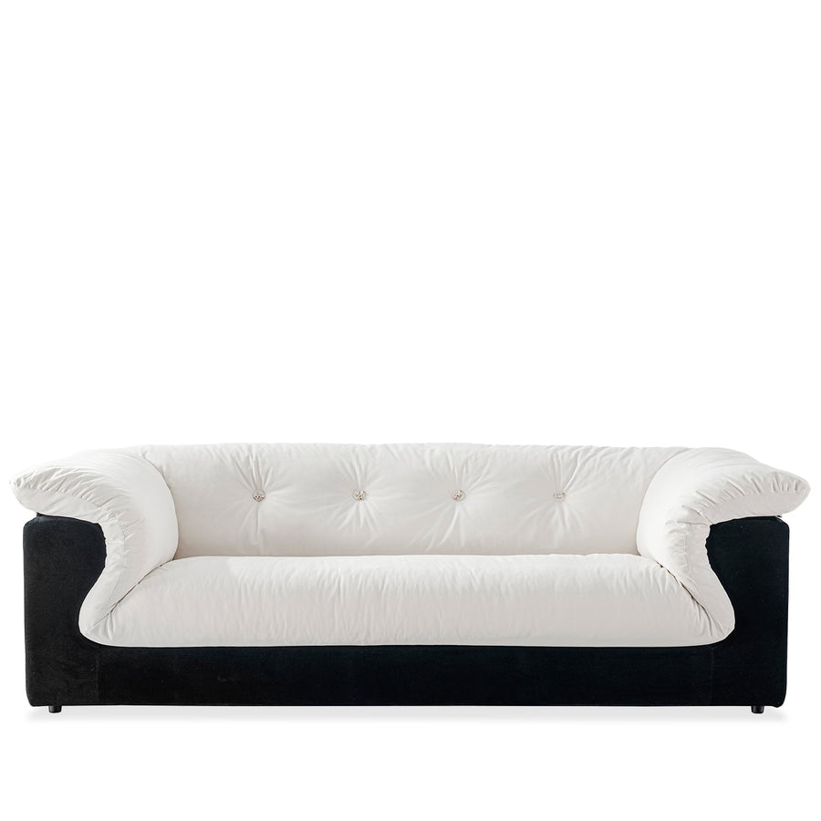 Cream suede fabric 2 seater sofa camellia in white background.
