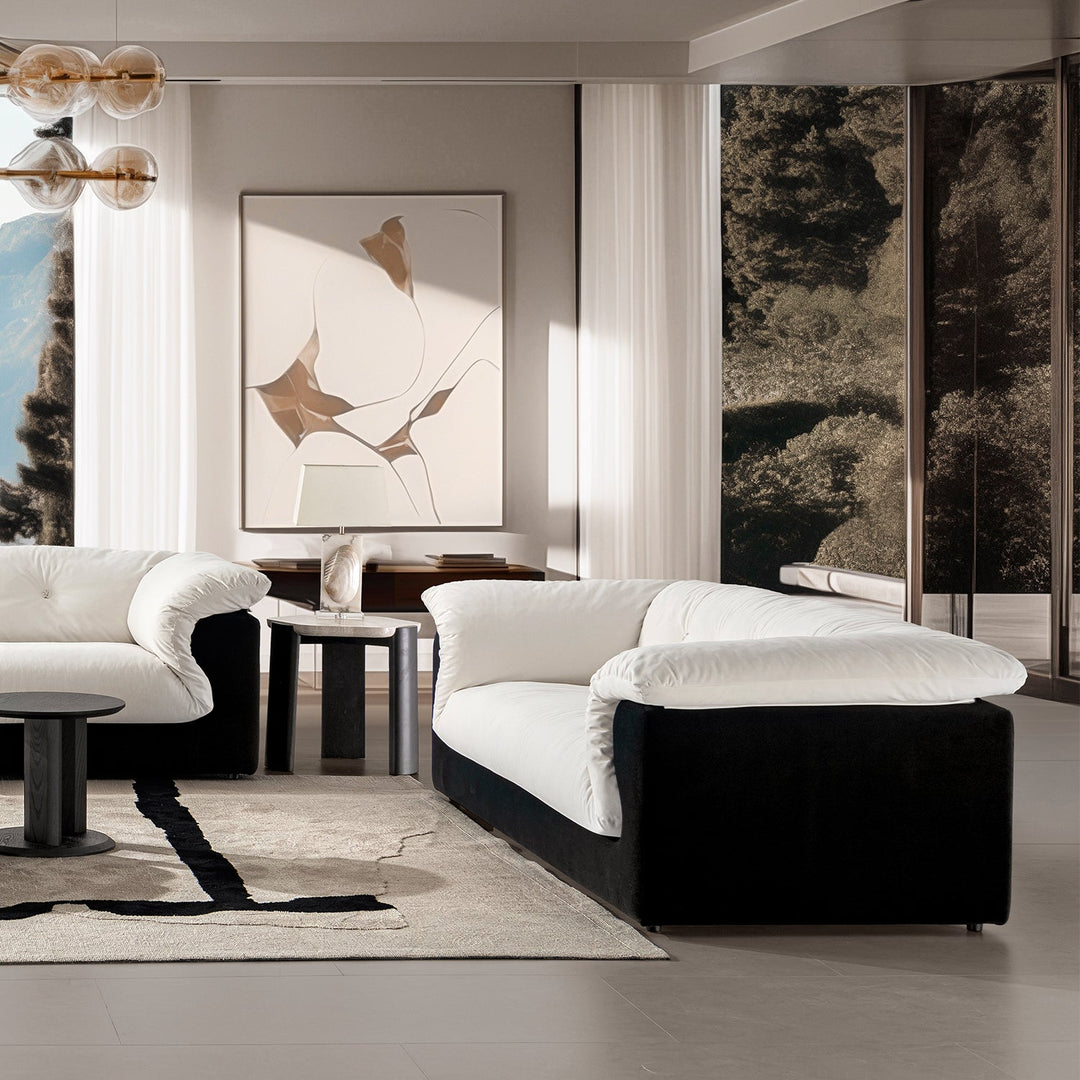 Cream suede fabric 2 seater sofa camellia primary product view.