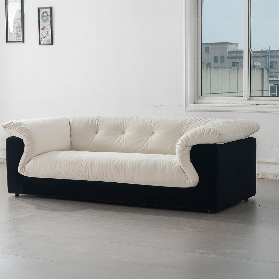 Cream suede fabric 2 seater sofa camellia in real life style.
