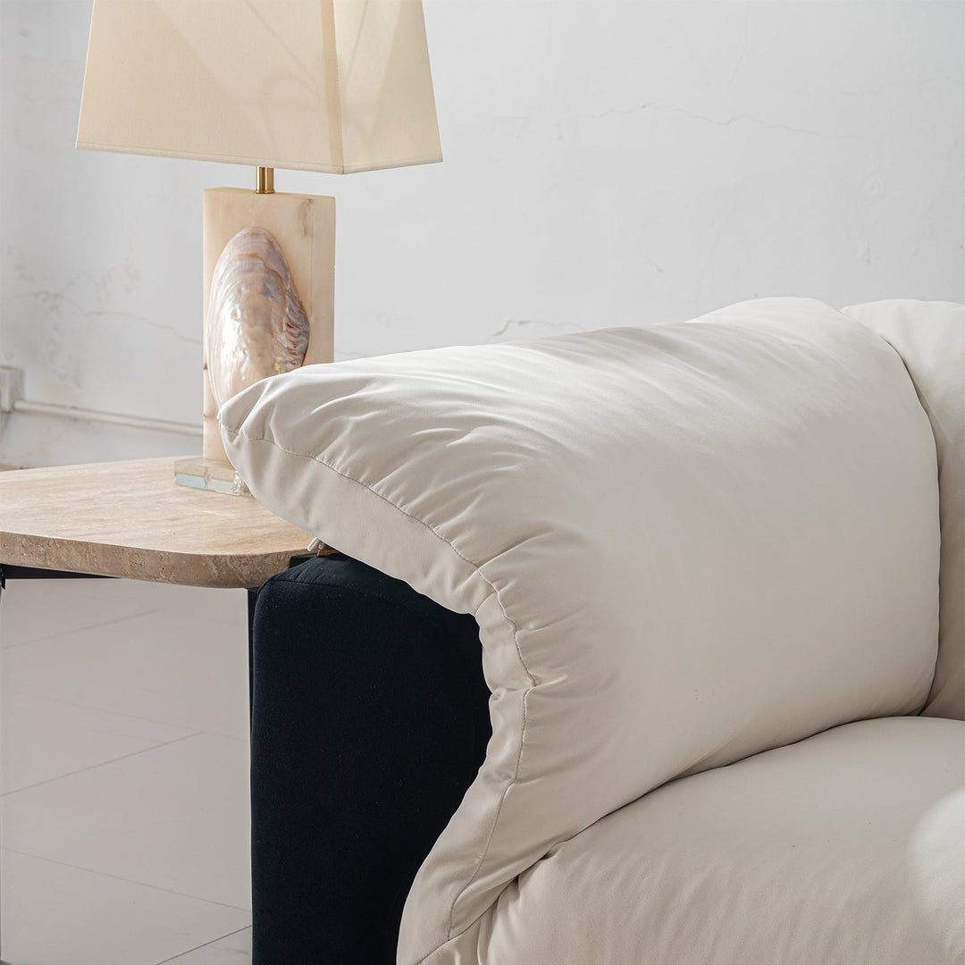 Cream suede fabric 2 seater sofa camellia in details.