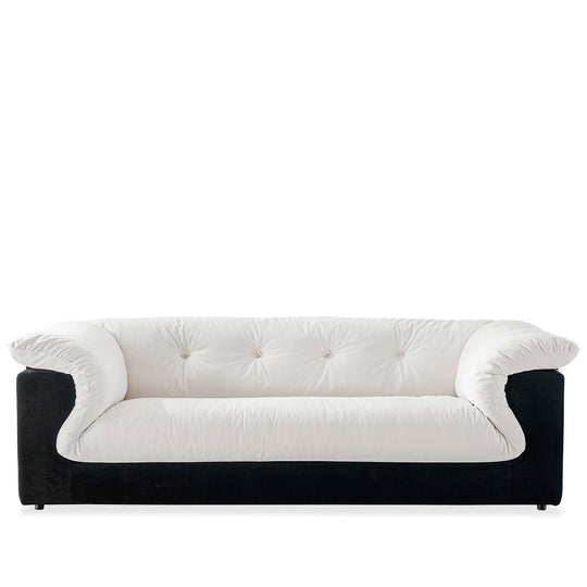 Cream suede fabric 3 seater sofa camellia in white background.