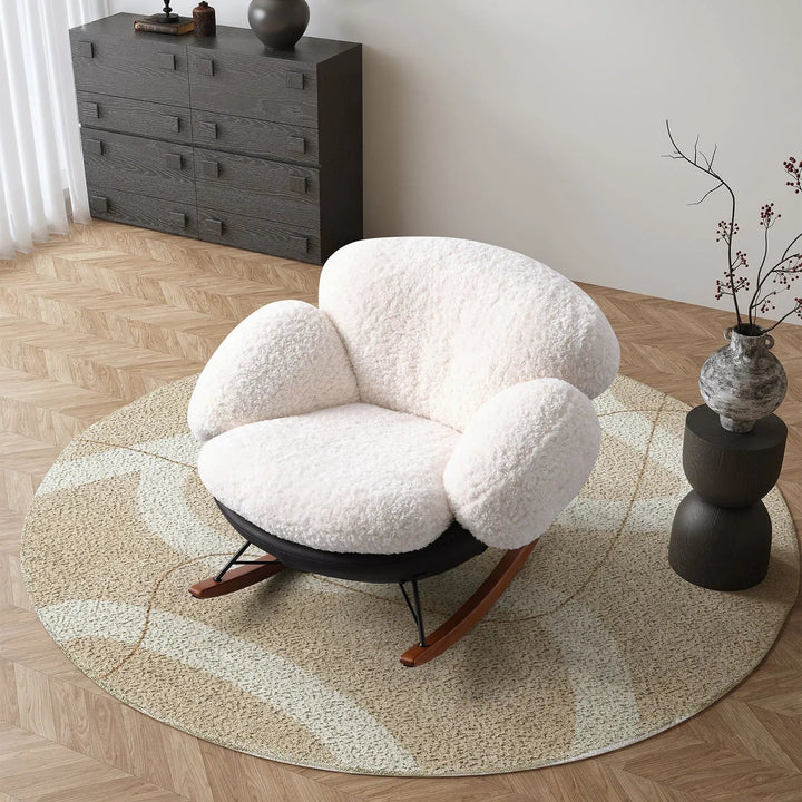 Cream Teddy Fabric Rocking 1 Seater Sofa SWANK