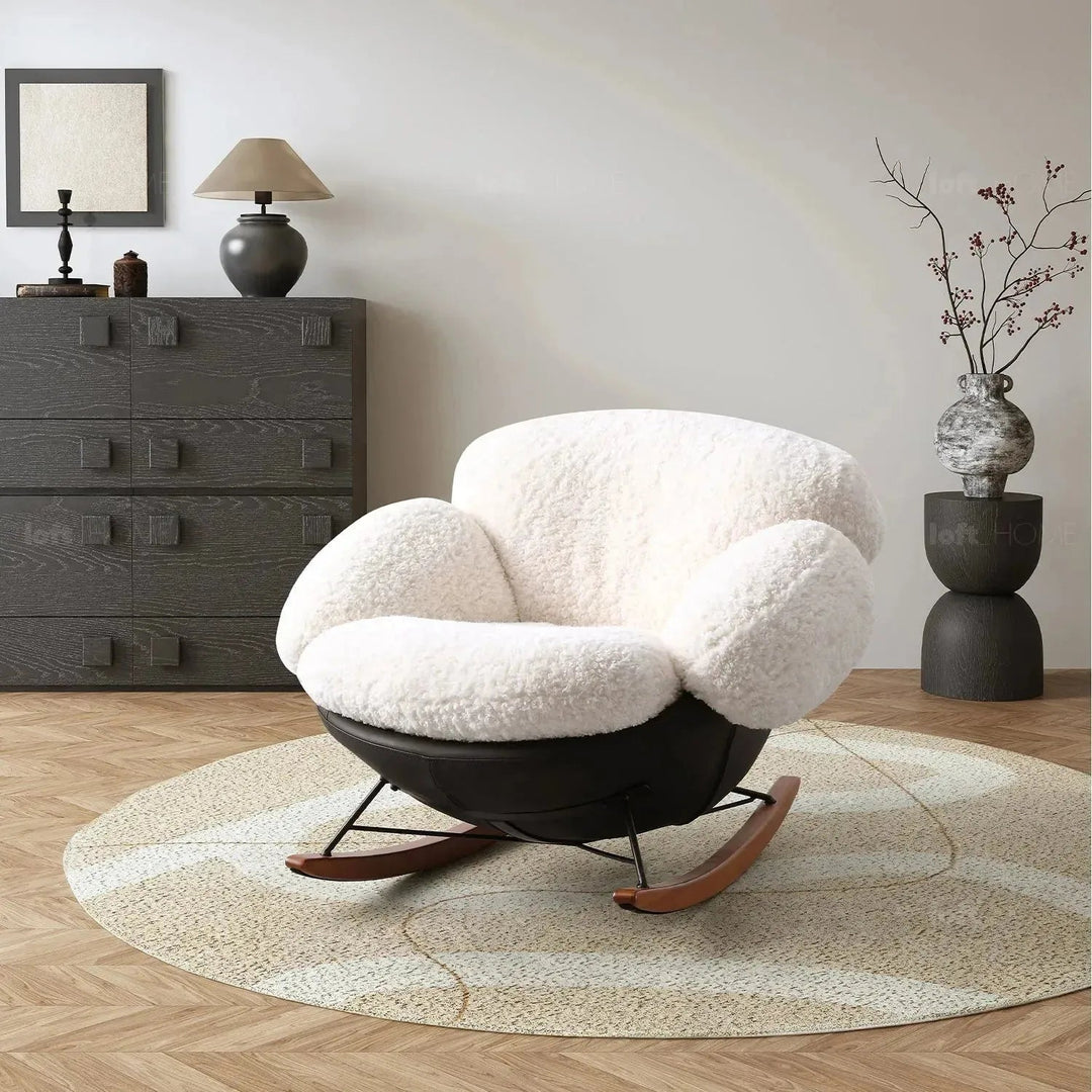 Cream Teddy Fabric Rocking 1 Seater Sofa SWANK