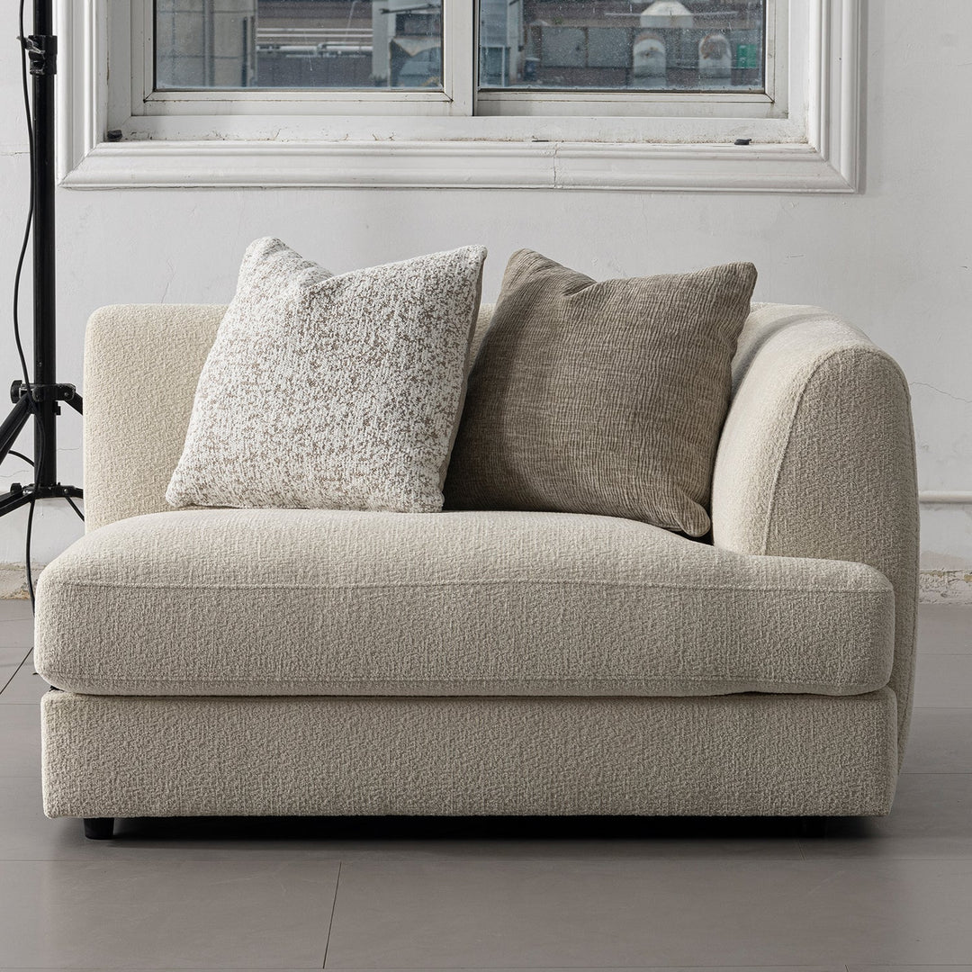 Minimalist velvet fabric modular 3 seater sofa fable in panoramic view.