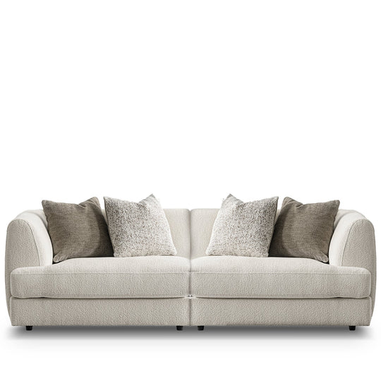 Minimalist velvet fabric modular 3 seater sofa fable in white background.