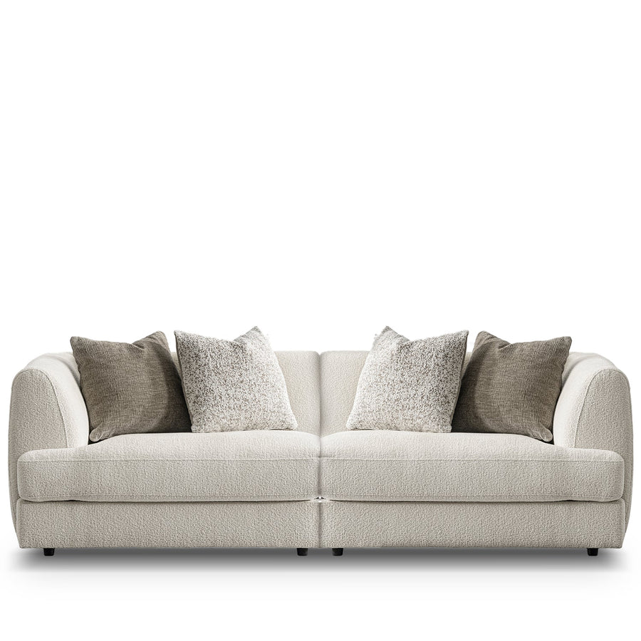 Minimalist velvet fabric modular 3 seater sofa fable in white background.