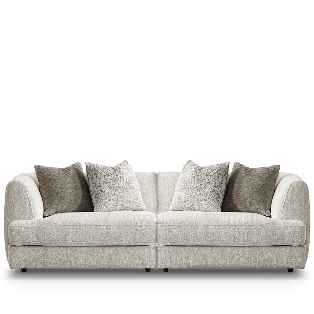 Minimalist velvet fabric modular 3 seater sofa fable in white background.