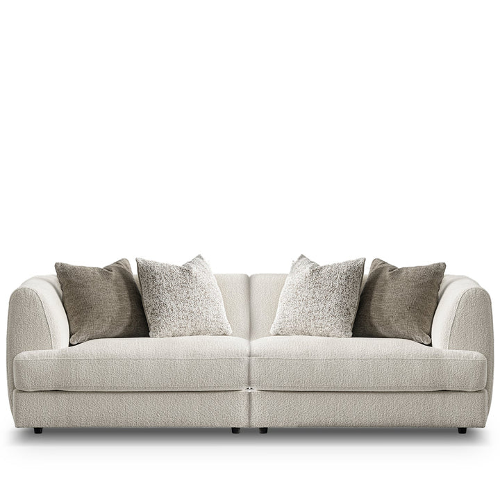 Minimalist velvet fabric modular 3 seater sofa fable in white background.