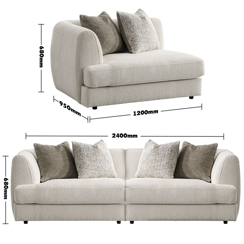 Minimalist Velvet Fabric Modular 3 Seater Sofa FABLE Size Chart