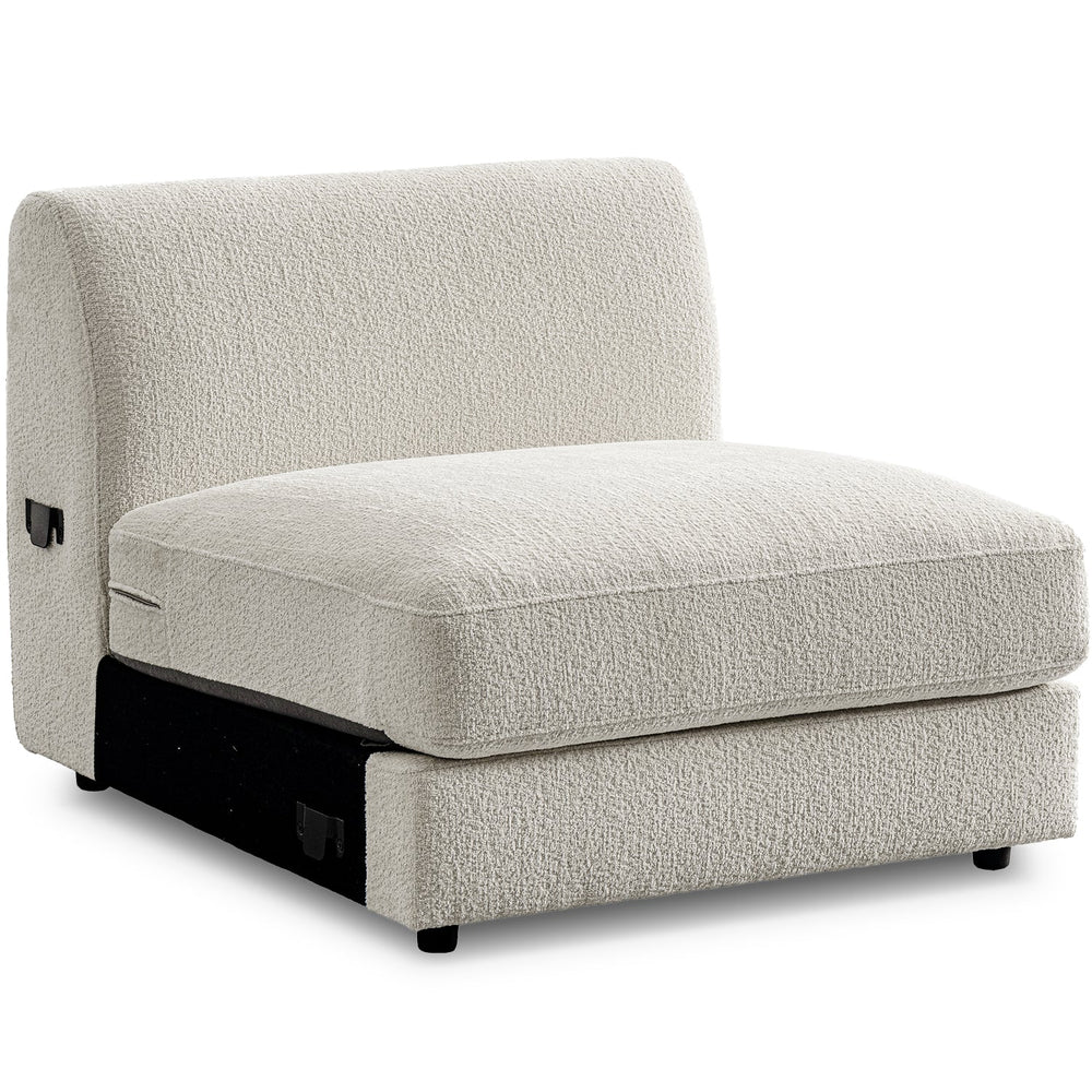 Minimalist velvet fabric modular armless 1 seater sofa fable in white background.