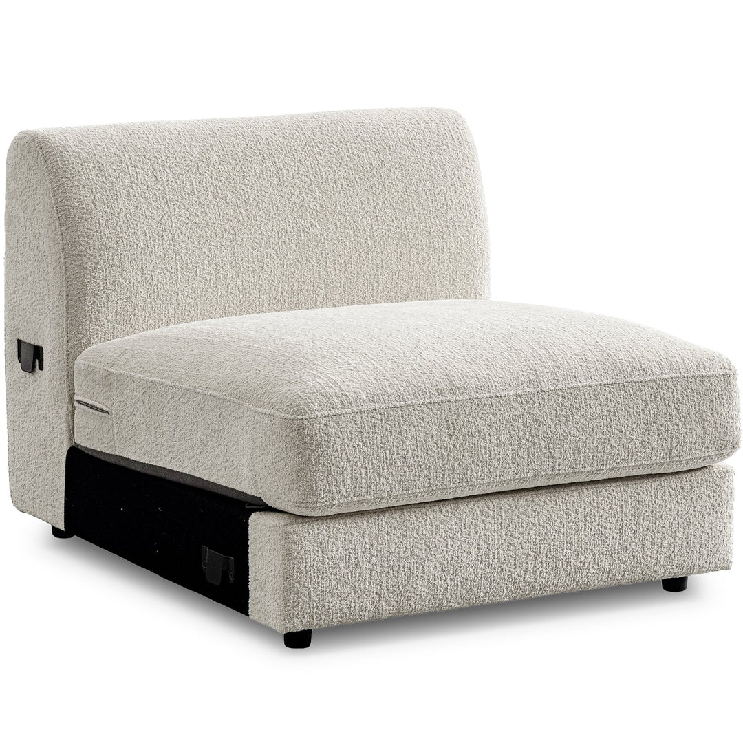 Minimalist velvet fabric modular armless 1 seater sofa fable in white background.
