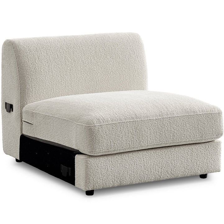 Minimalist velvet fabric modular armless 1 seater sofa fable in white background.