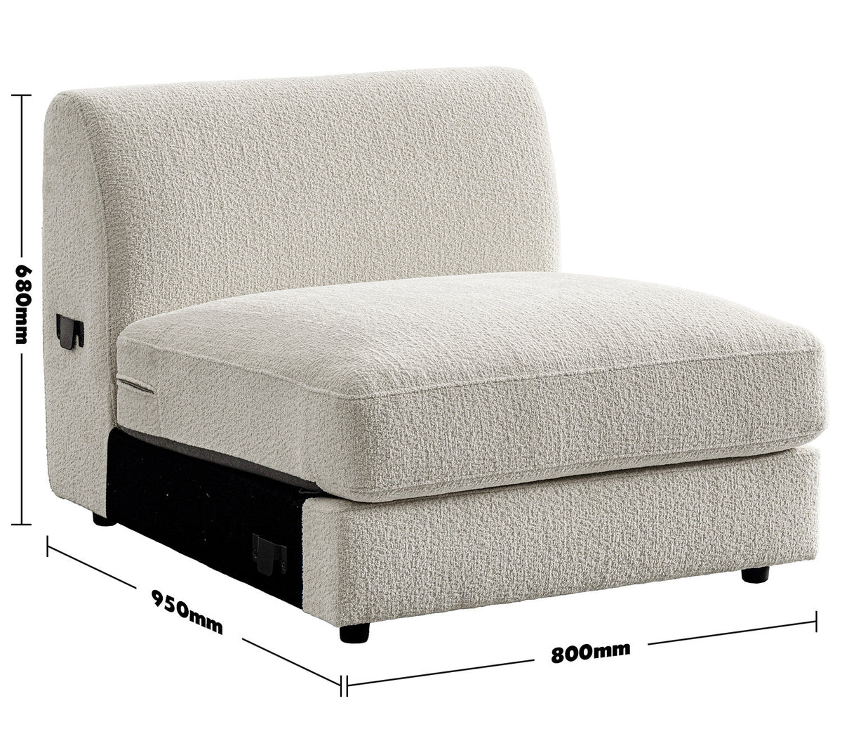 Minimalist Velvet Fabric Modular Armless 1 Seater Sofa FABLE Size Chart