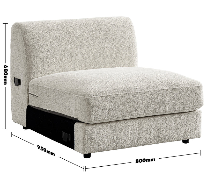 Minimalist Velvet Fabric Modular Armless 1 Seater Sofa FABLE Size Chart