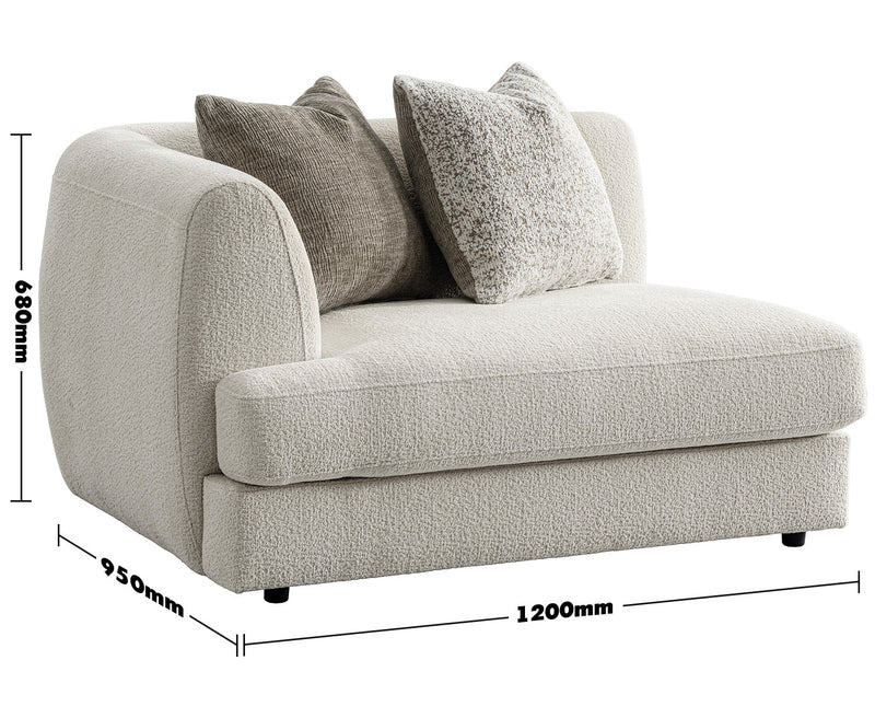 Minimalist Velvet Fabric Modular Corner 1 Seater Sofa FABLE Size Chart