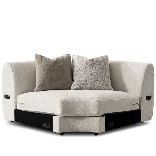 Modern velvet fabric modular joint connection 1 seater sofa fable in white background.