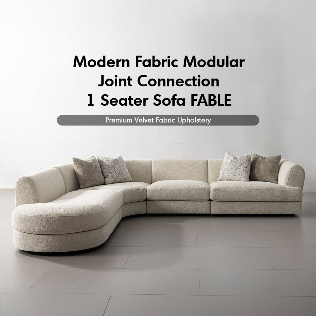 Modern velvet fabric modular joint connection 1 seater sofa fable material variants.