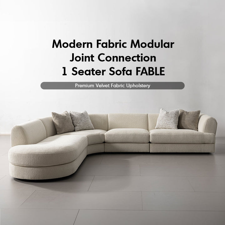 Modern velvet fabric modular joint connection 1 seater sofa fable material variants.