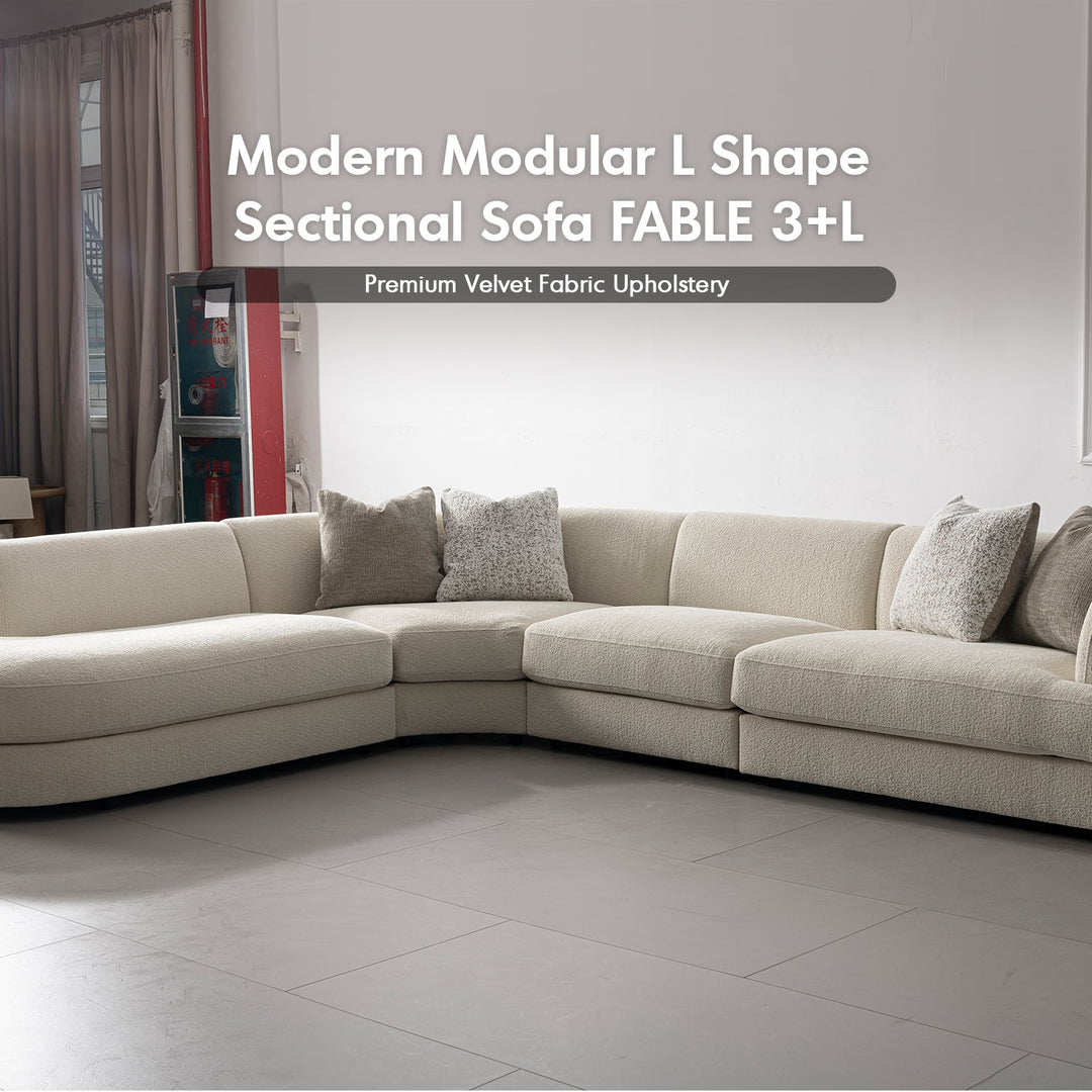 Minimalist velvet fabric modular l shape sectional sofa fable 3+l material variants.