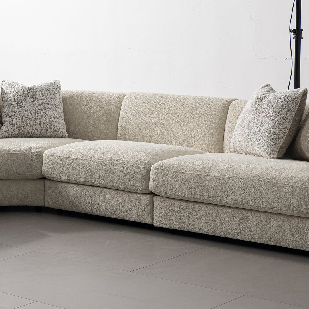 Minimalist velvet fabric modular l shape sectional sofa fable 3+l in details.