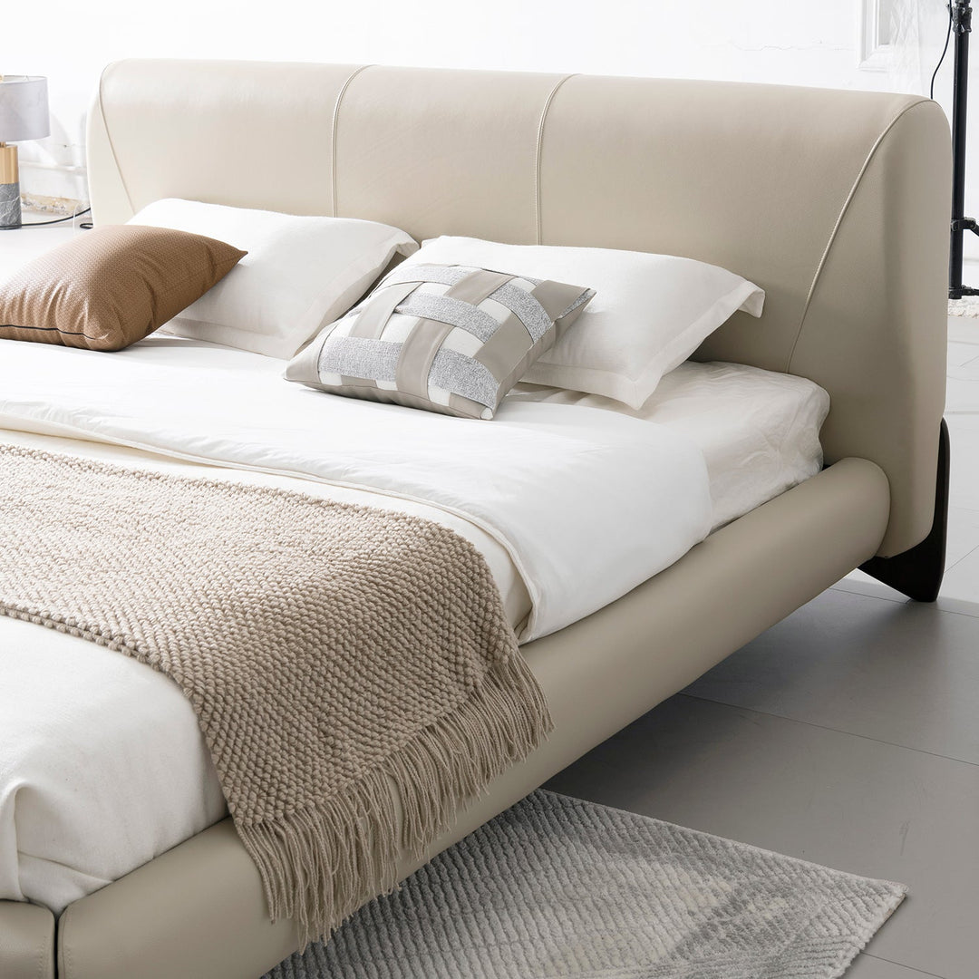 Modern genuine leather bed frame arcy in real life style.