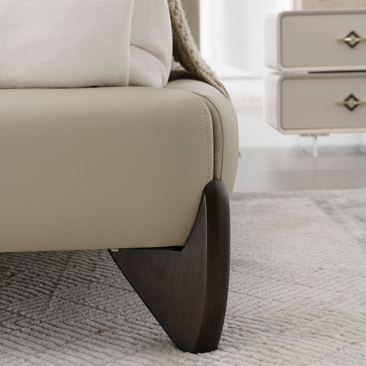 Modern genuine leather bed frame arcy in details.