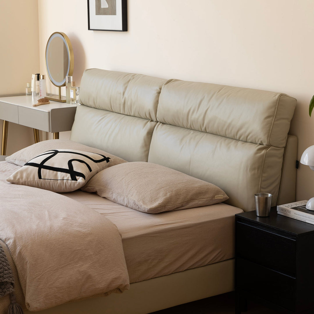 Modern genuine leather bed frame dusko layered structure.