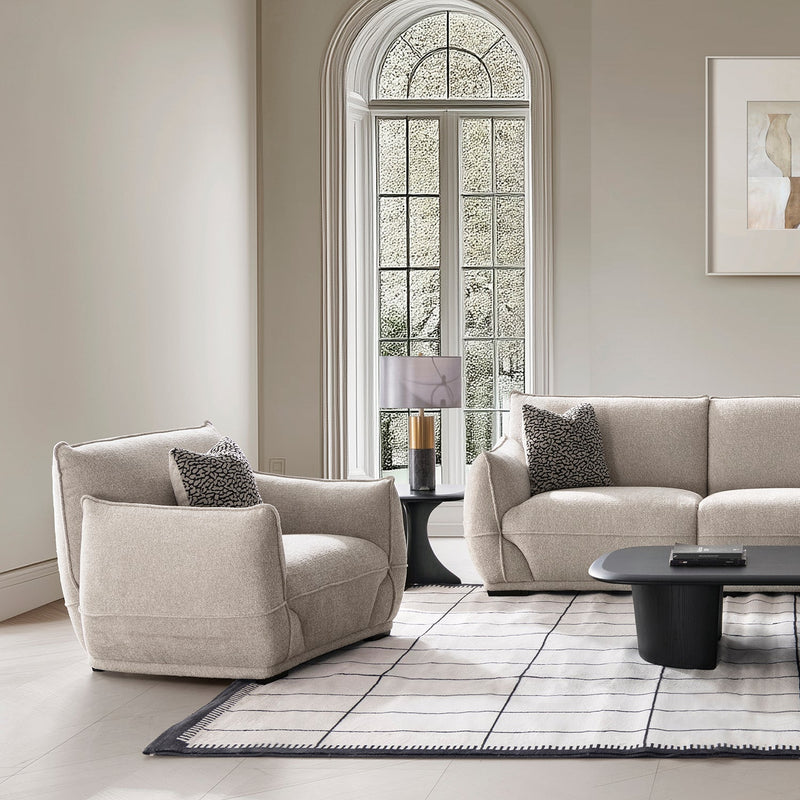 Modern mixed weave fabric 1 seater sofa cloudy primary product view.