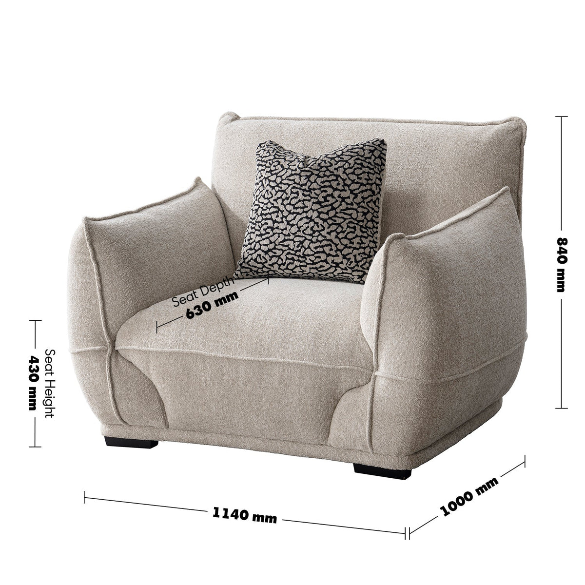 Modern mixed weave fabric 1 seater sofa cloudy size charts.
