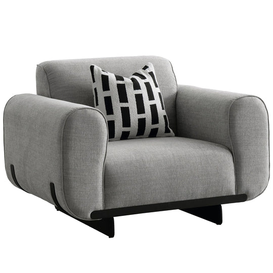 Modern mixed weave fabric 1 seater sofa griddy in white background.