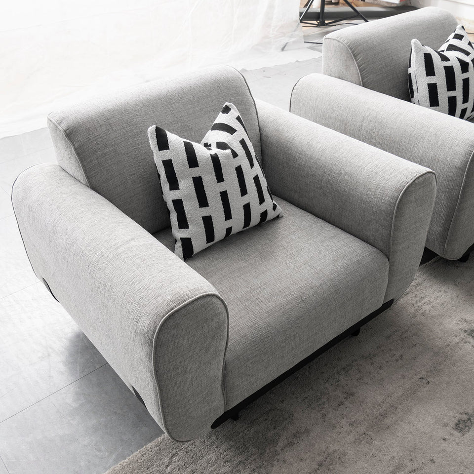 Modern mixed weave fabric 1 seater sofa griddy in real life style.
