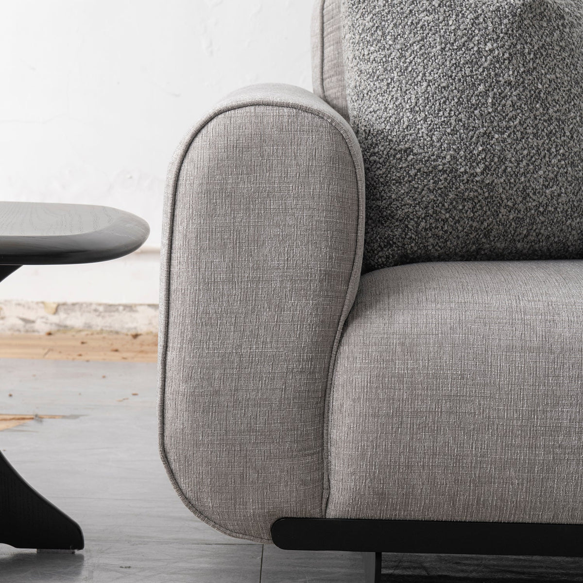 Modern mixed weave fabric 3 seater sofa griddy color swatches.