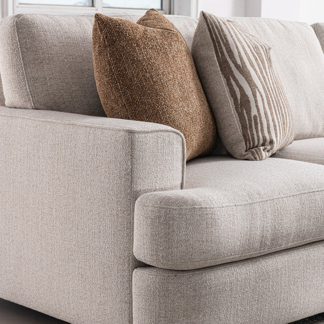 Modern mixed weave fabric chaise 2 seater sofa lucent in real life style.