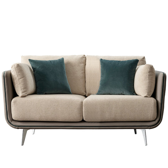 Modern mixed weave fabric microfiber leather 2 seater sofa vanta in white background.