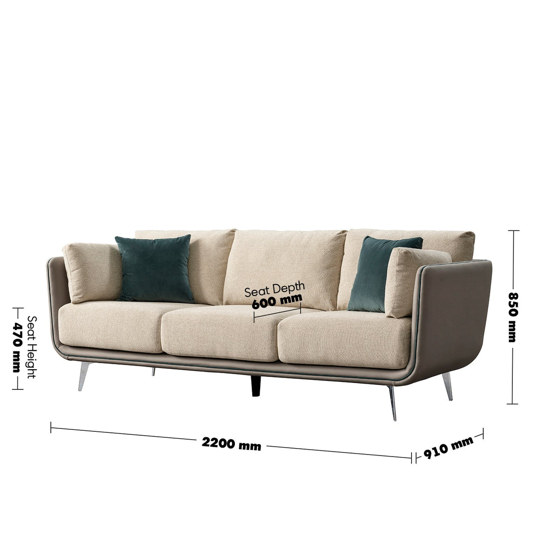 Modern Mixed Weave Fabric Microfiber Leather 3 Seater Sofa VANTA