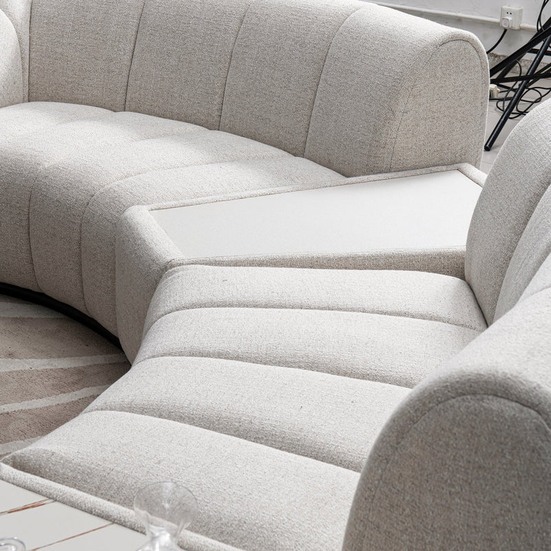 Modern mixed weave fabric modular joint connection 1 seater sofa bento material variants.