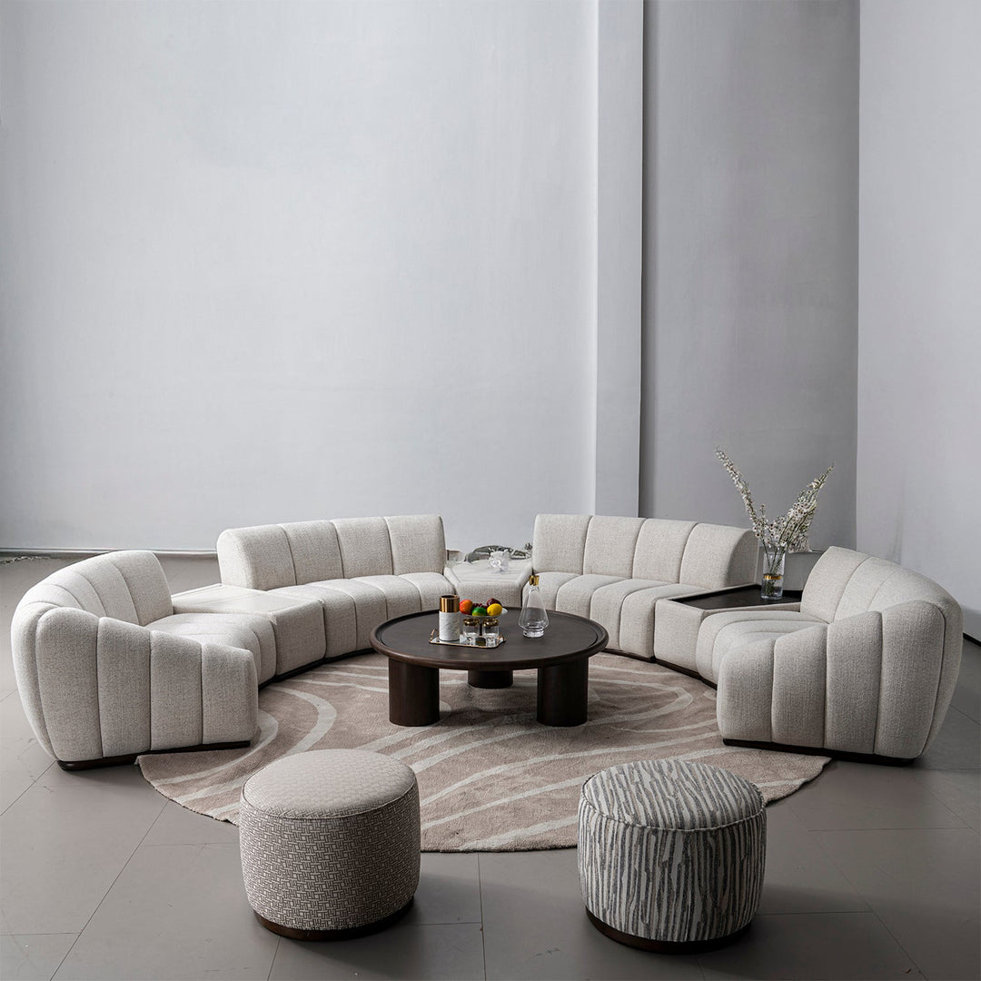 Modern mixed weave fabric modular joint connection 1 seater sofa bento in details.