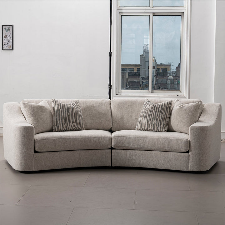 Modern mixed weave fabric modular sectional 5 seater sofa terra in panoramic view.