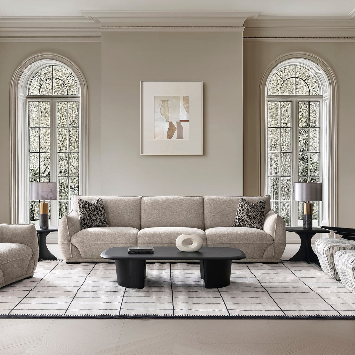 Modern mixed weave fabric sectional 4 seater sofa cloudy primary product view.