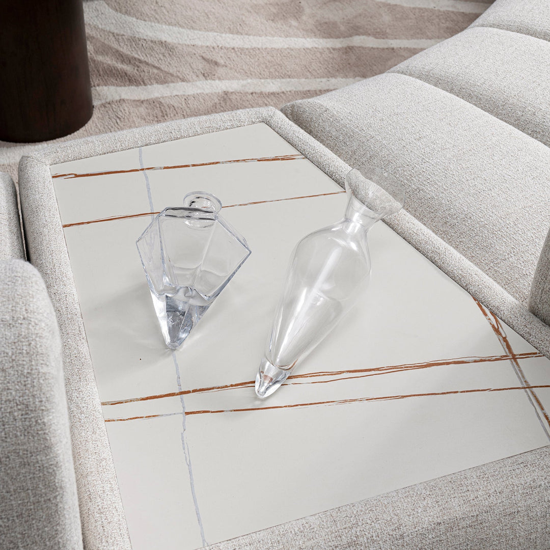 Modern mixed weave fabric sintered stone modular sofa side table bento primary product view.