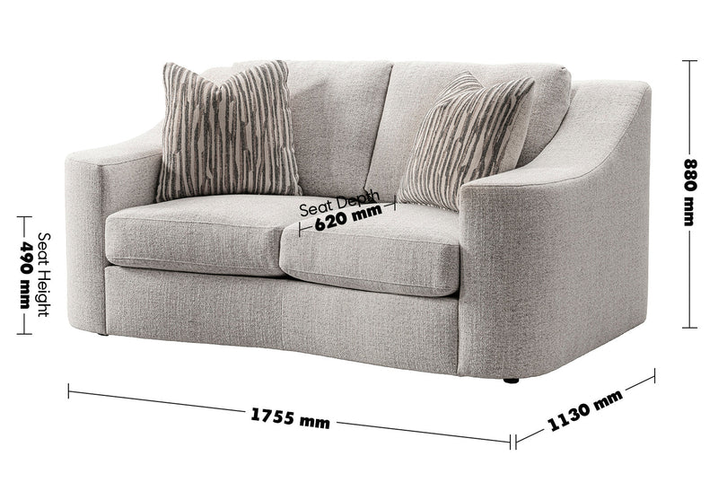 Modern Mixed Weave Fabric 2 Seater Sofa TERRA Size Chart