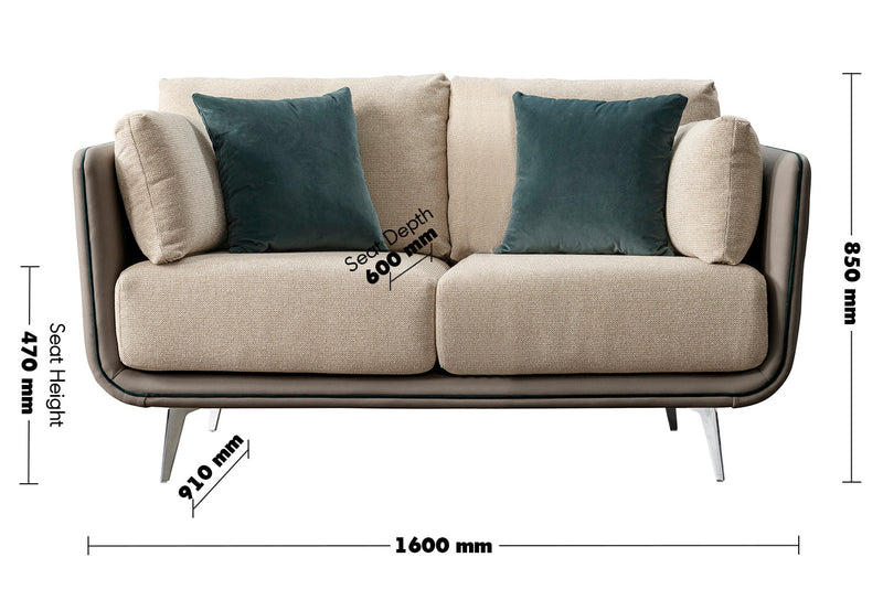 Modern Mixed Weave Fabric Microfiber Leather 2 Seater Sofa VANTA Size Chart