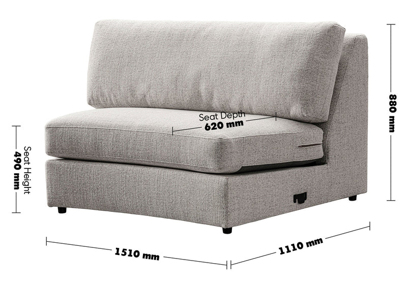 Modern Mixed Weave Fabric Modular Joint Connection 1 Seater Sofa TERRA Size Chart