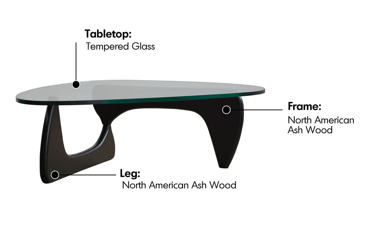 Bauhaus Tempered Glass Coffee Table NOGUCHI Material Details Chart