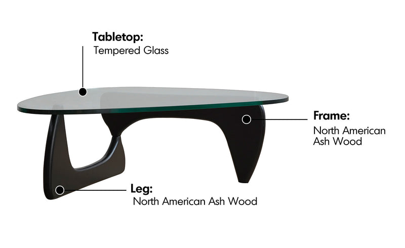 Bauhaus Tempered Glass Coffee Table NOGUCHI Material Details Chart