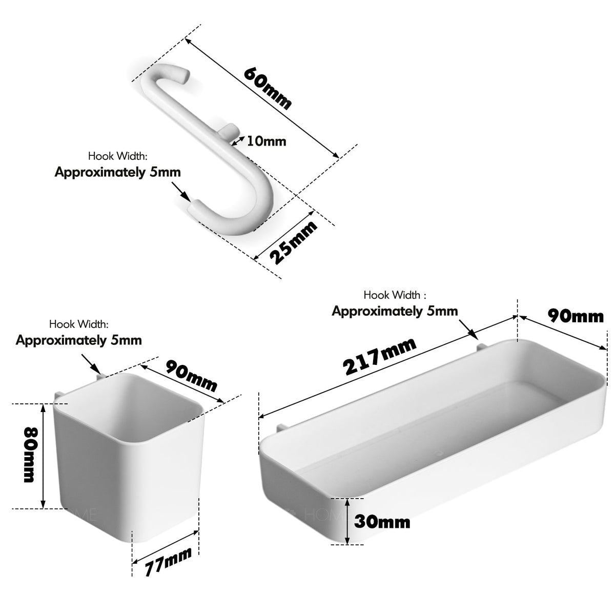 Pegboard Hooks Racks Storage Boxes Accessories Set HOOKUP Size Chart