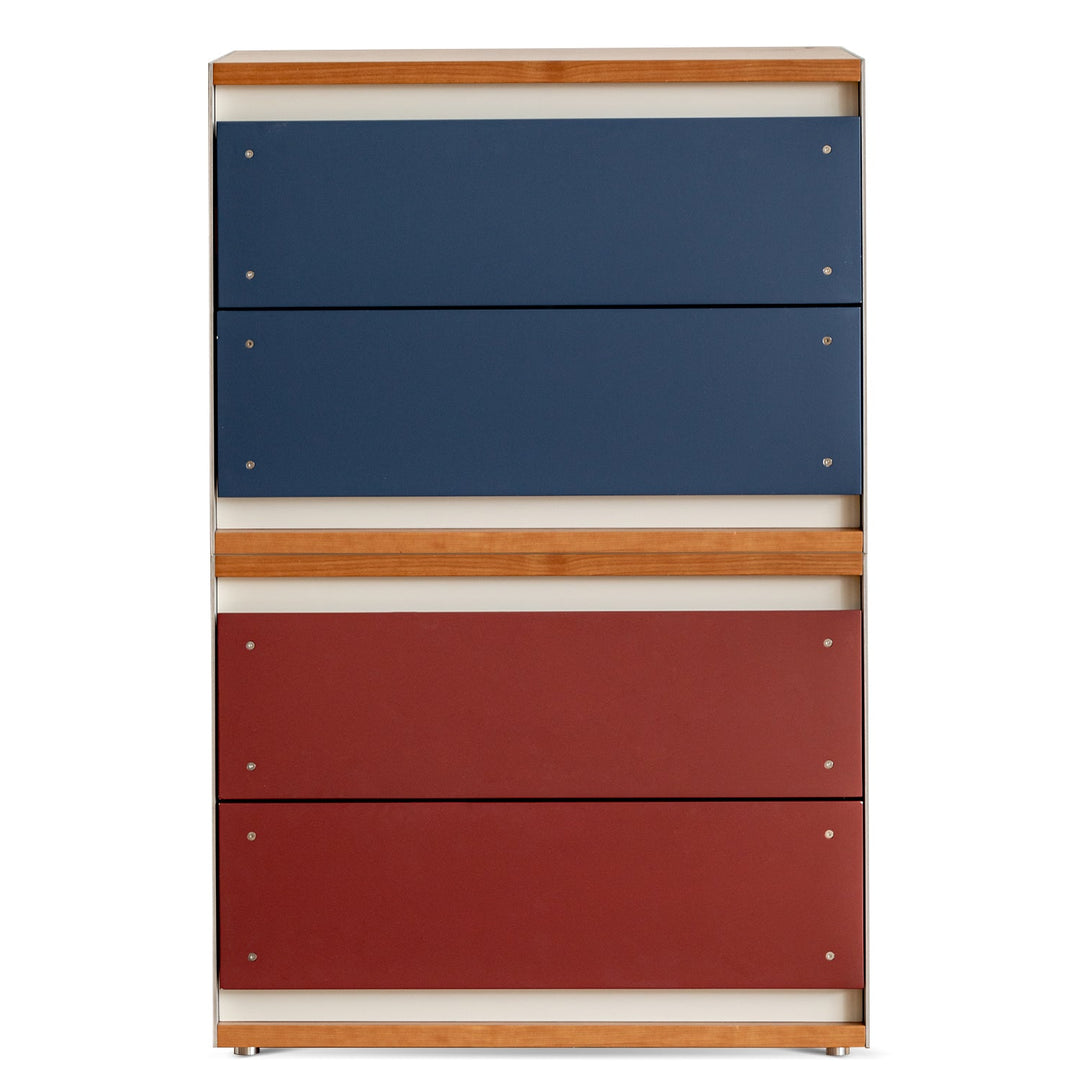 Bauhaus aluminium modular chest of drawer geometric in white background.